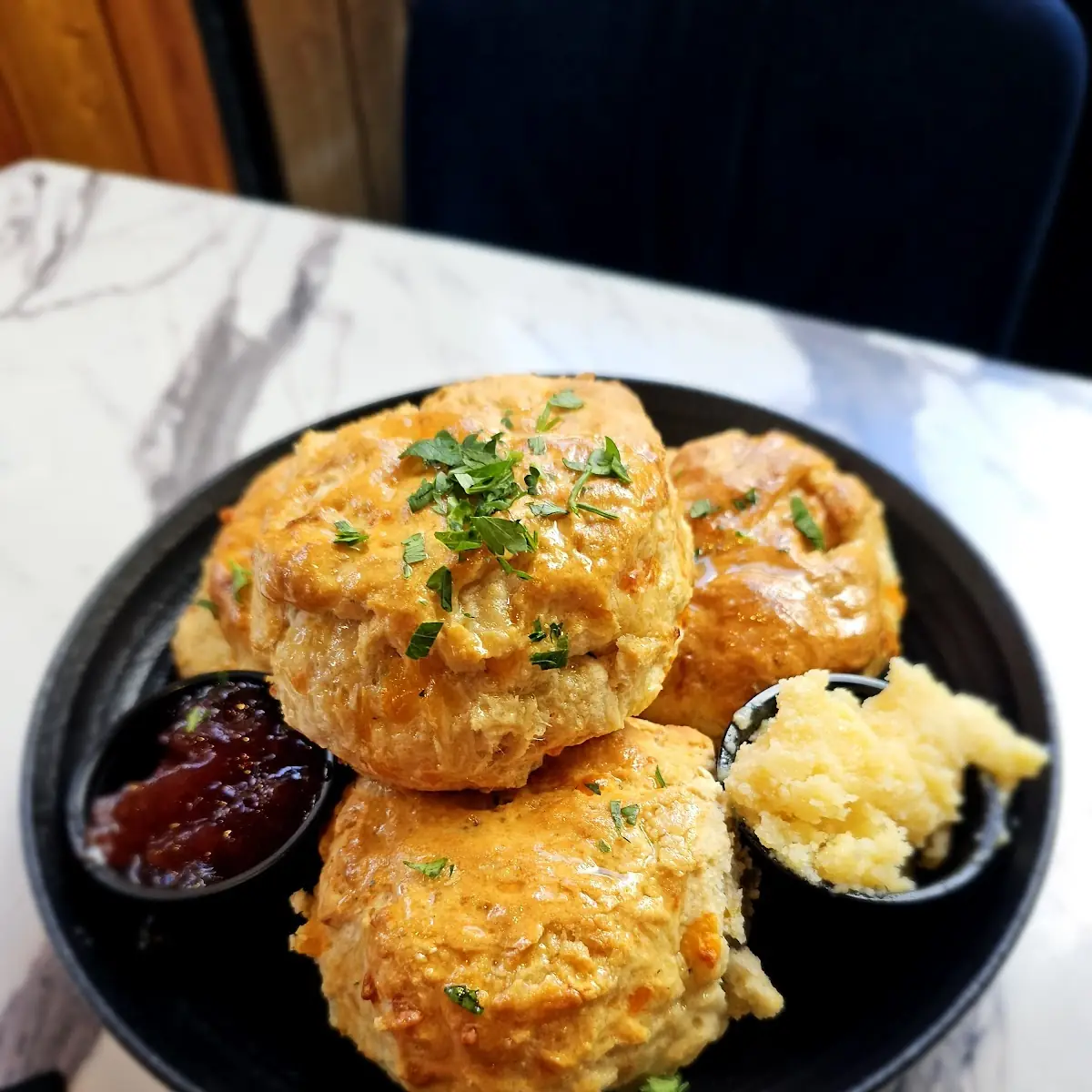 Garlic Cheddar Biscuits with Strawberry Jam