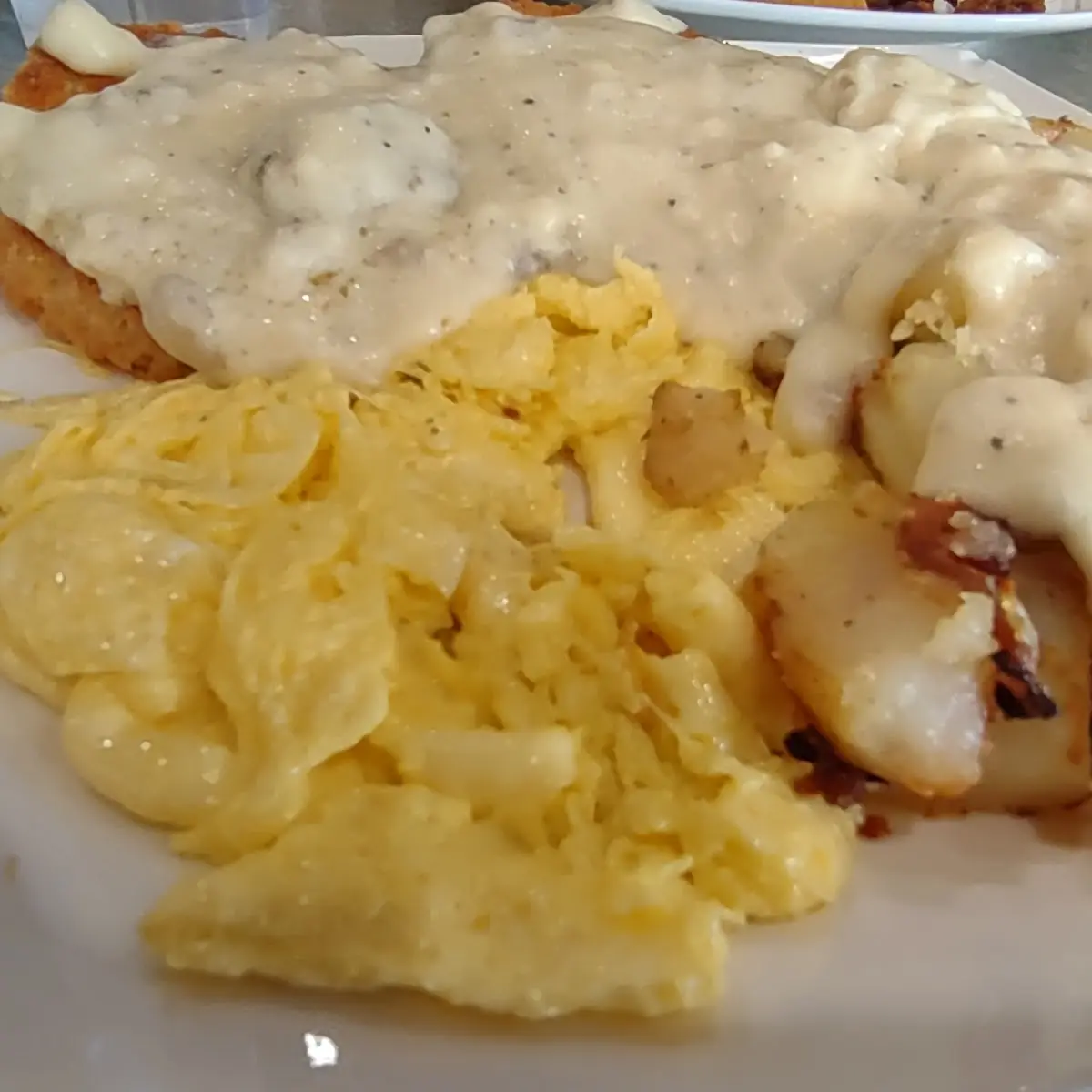 Scrambled Eggs with Biscuits and Gravy