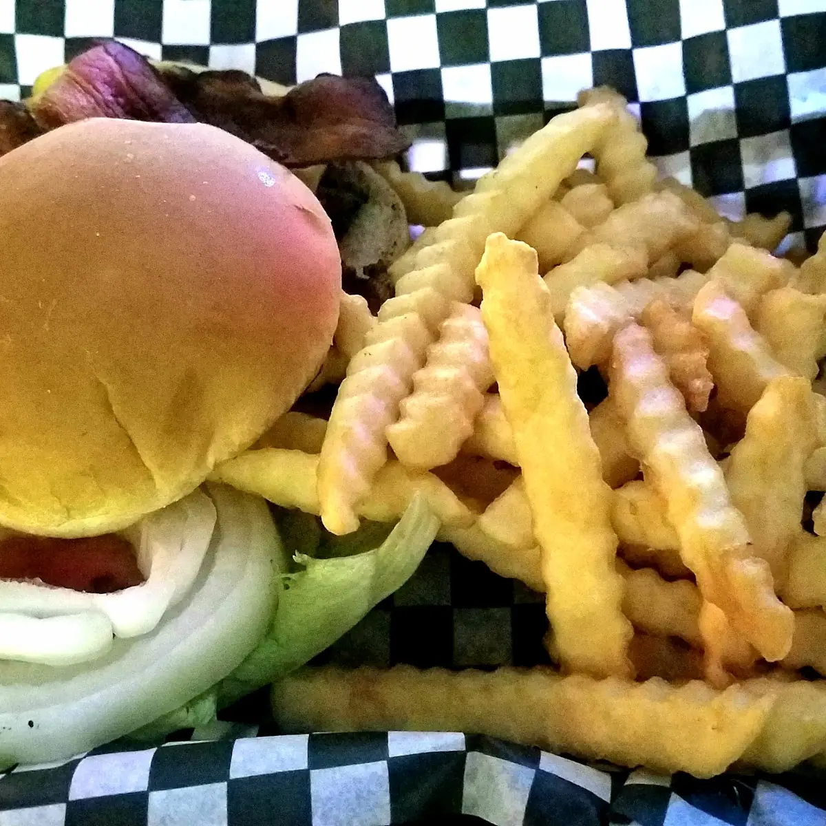 Bacon Cheeseburger with Lettuce Tomato and Onions
