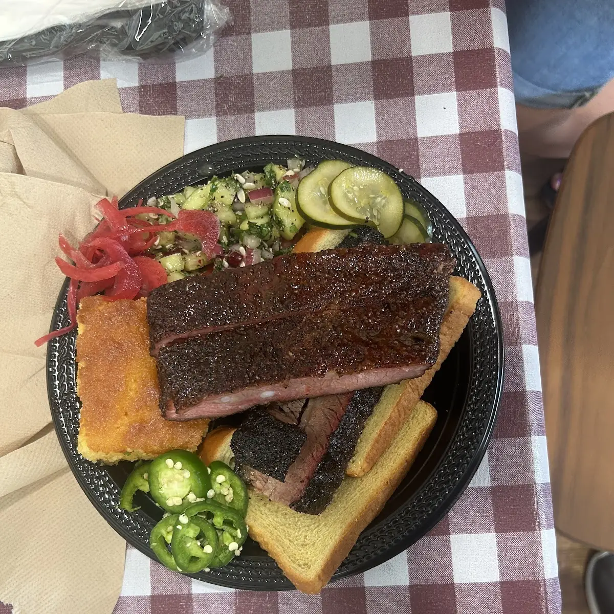 2 Meats Pork Ribs and Brisket 2 Sides Cornbread and Cucumber Salad