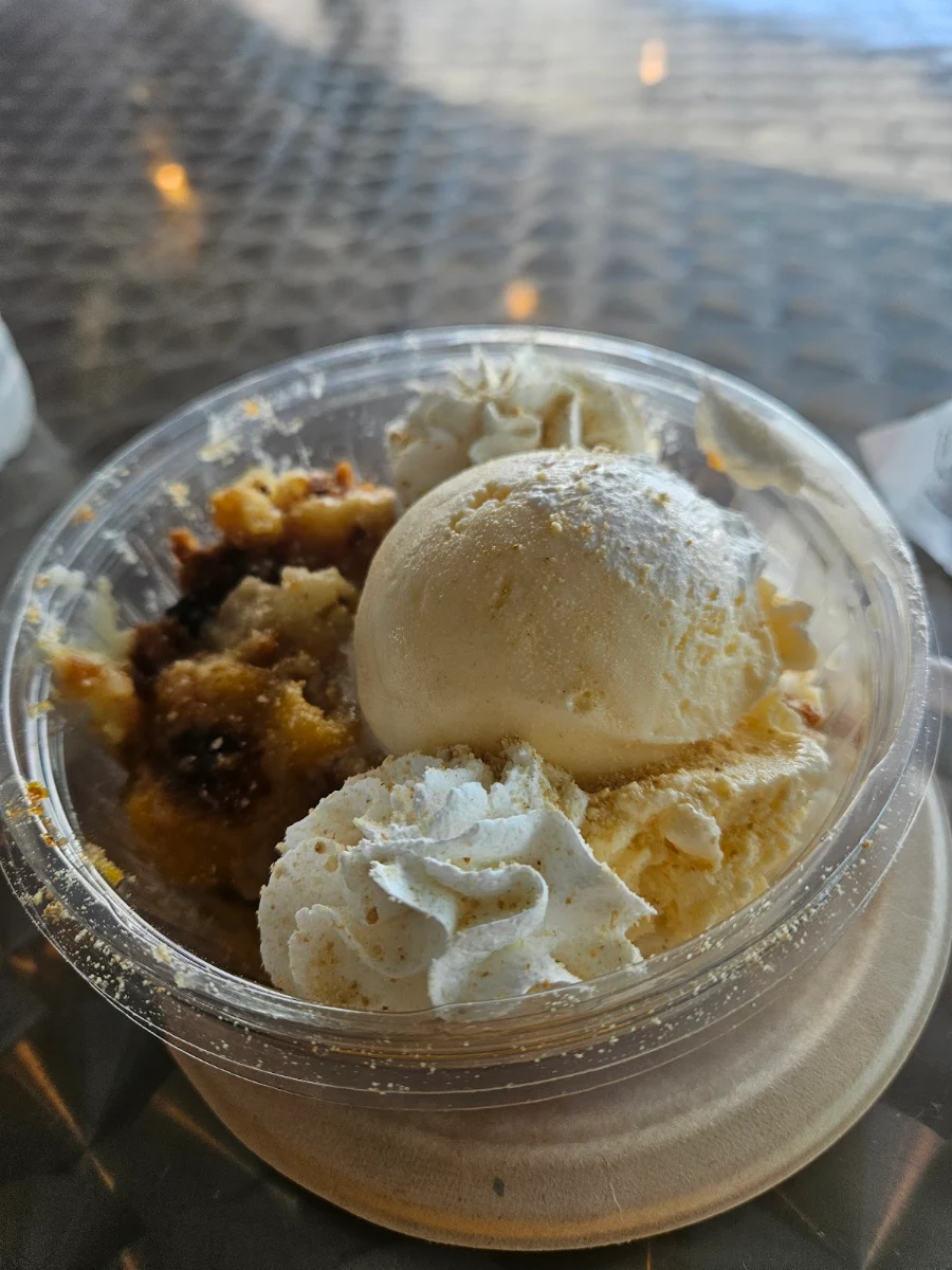 Peach Cobbler with Vanilla Ice Cream