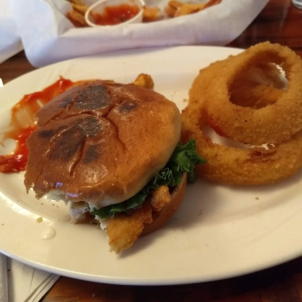 Chicken Sandwich and Onion Rings
