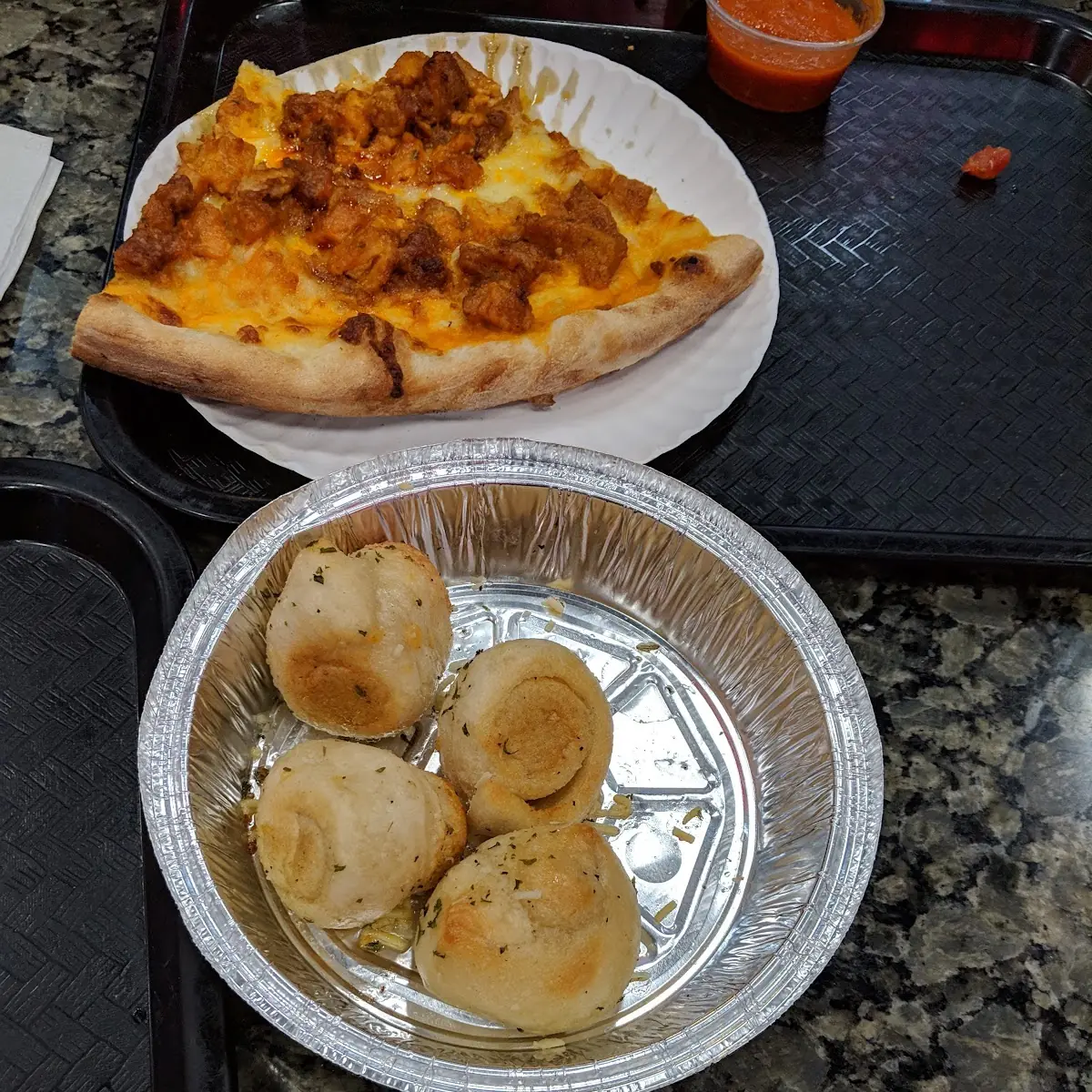 Garlic Knots and Buffalo Chicken Pizza