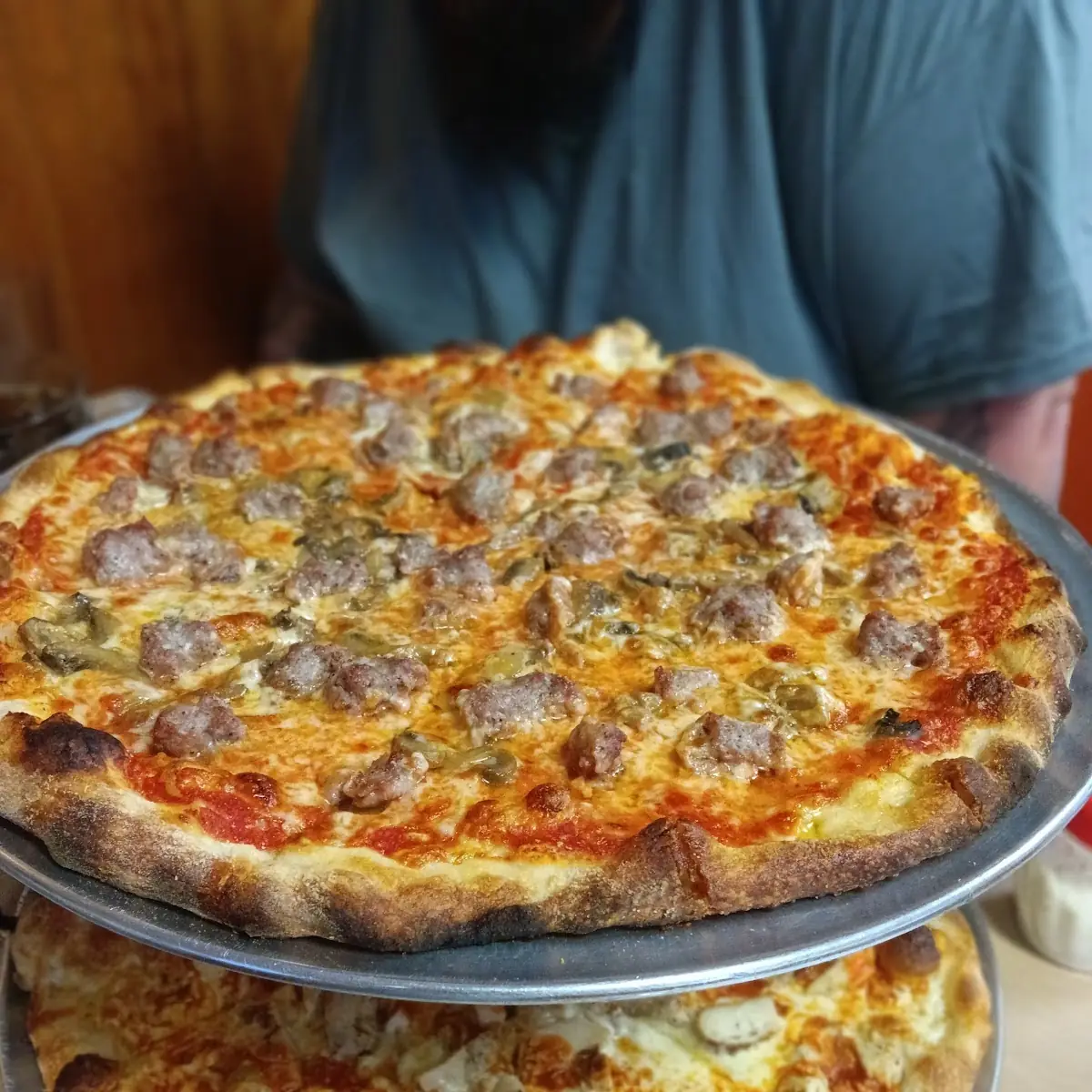 Sausage Pizza Half Onion Half Mushroom