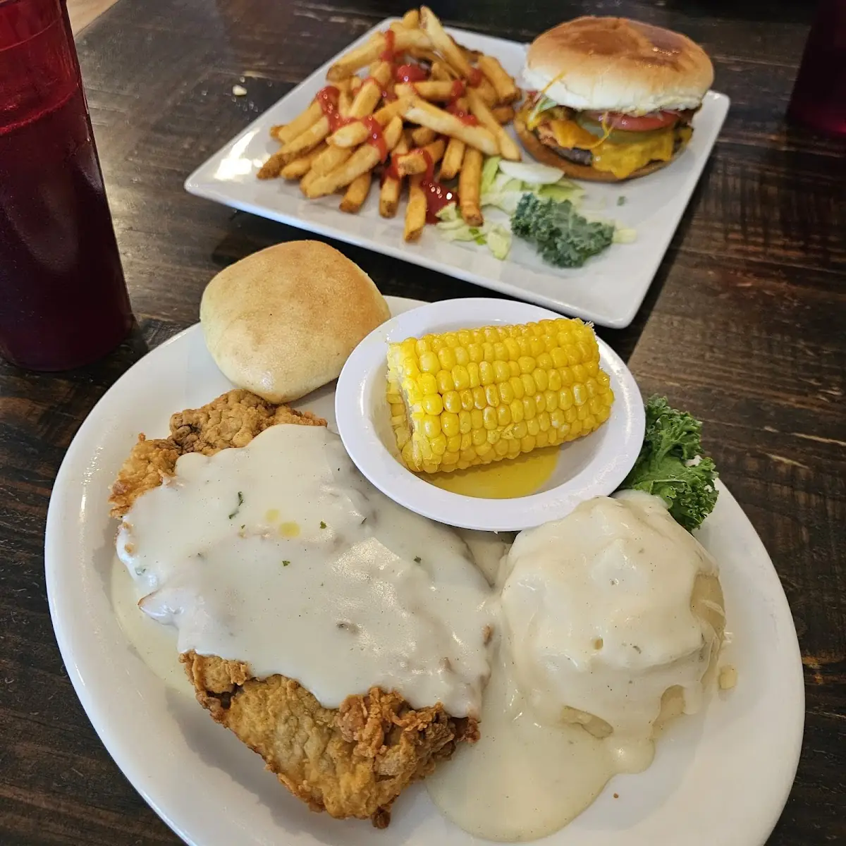 Chicken Fried Steak and Bacon Cheddar Burger