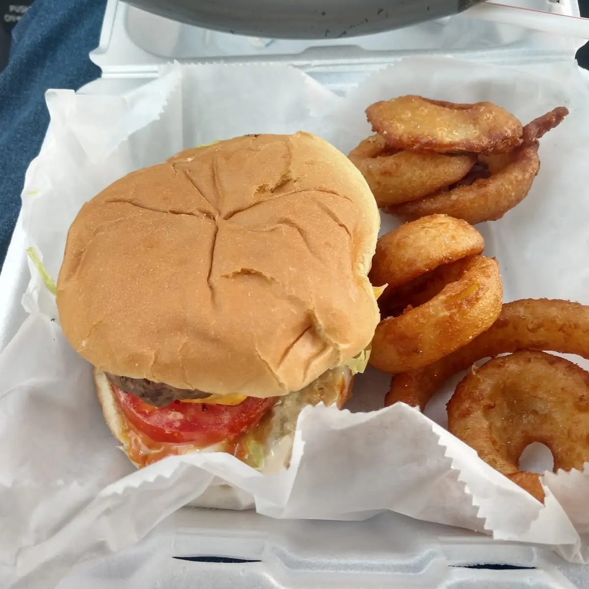 Lakerburger and Onion Rings