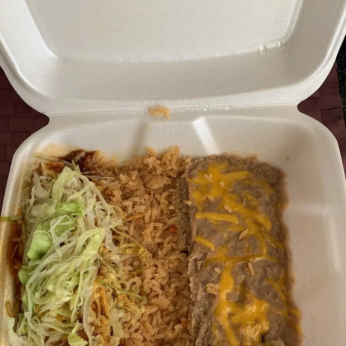 Beef Burrito Refried Beans and Spanish Rice