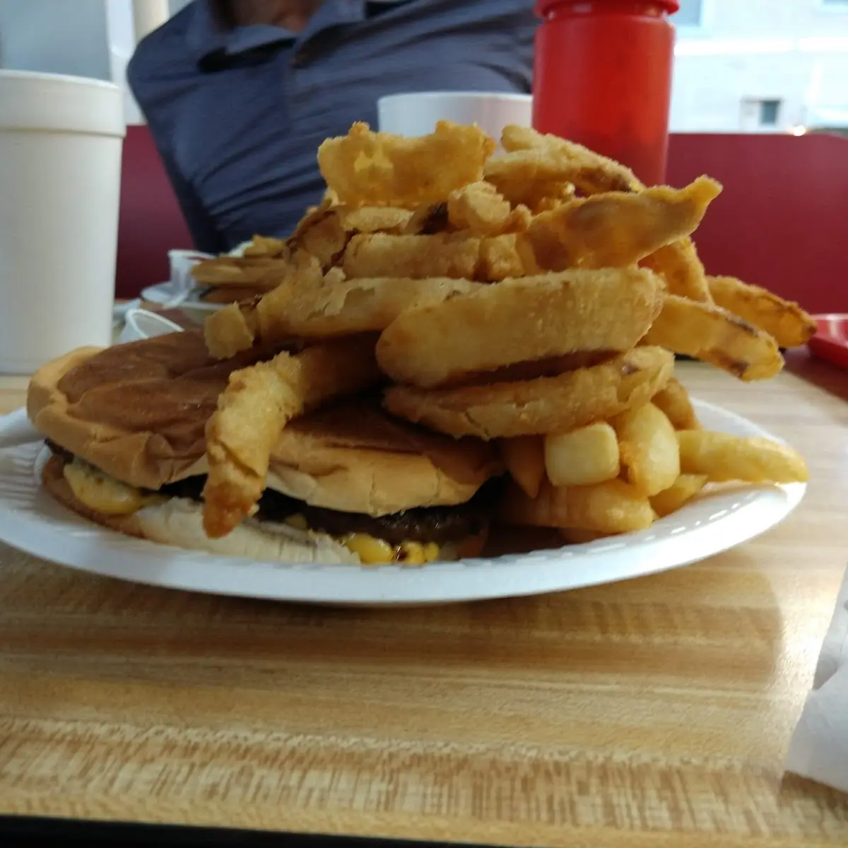 Cheeseburger Plate Onion Rings Fries