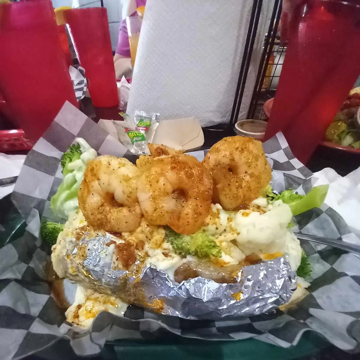 Baked Potato with Shrimp and Broccoli