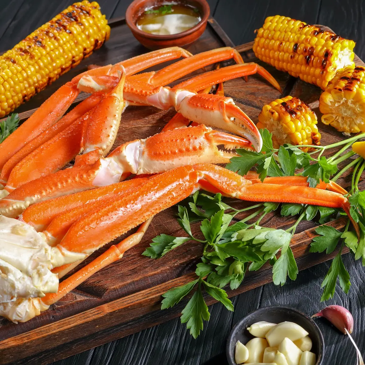 Snow Crab Clusters with Red Potatoes and Corn