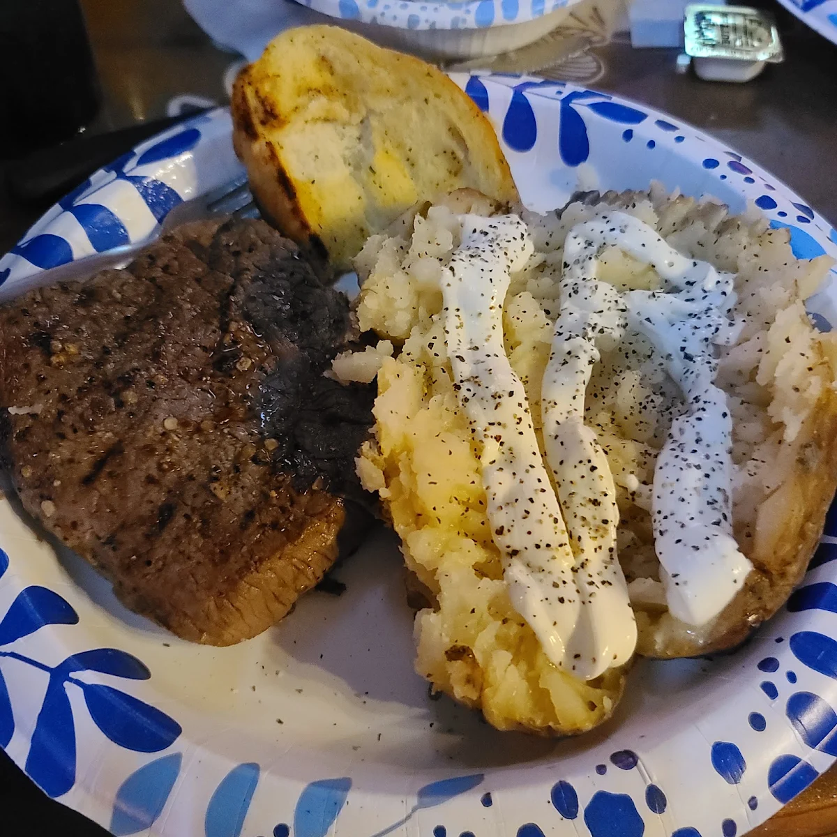 Steak Dinner w Baked Potato Bread and Salad