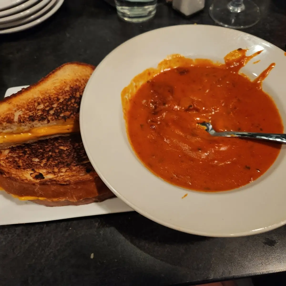 Tomato Basil Soup with Grilled Cheese