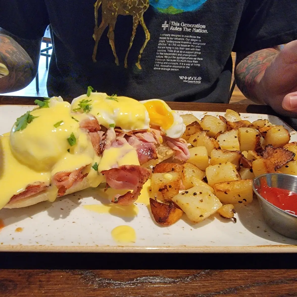 Smoked Salmon Eggs Benedict and Potatoes