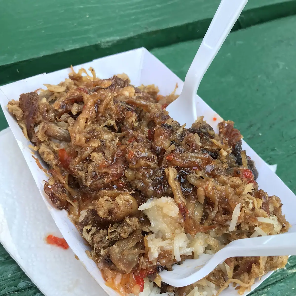 Pulled Pork over Coconut Rice with Sweet Chili Sauce