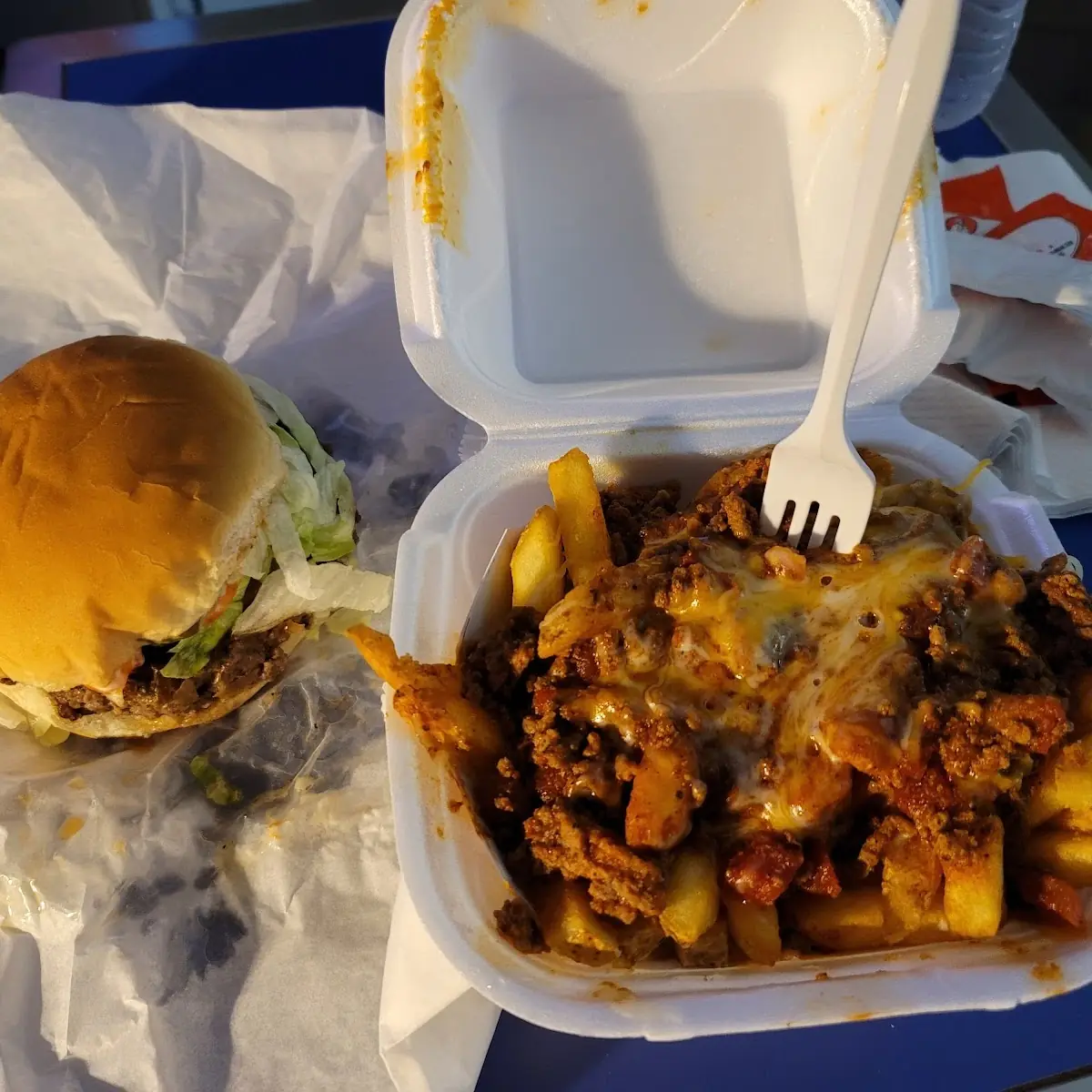 Burger and Chili Cheese Fries