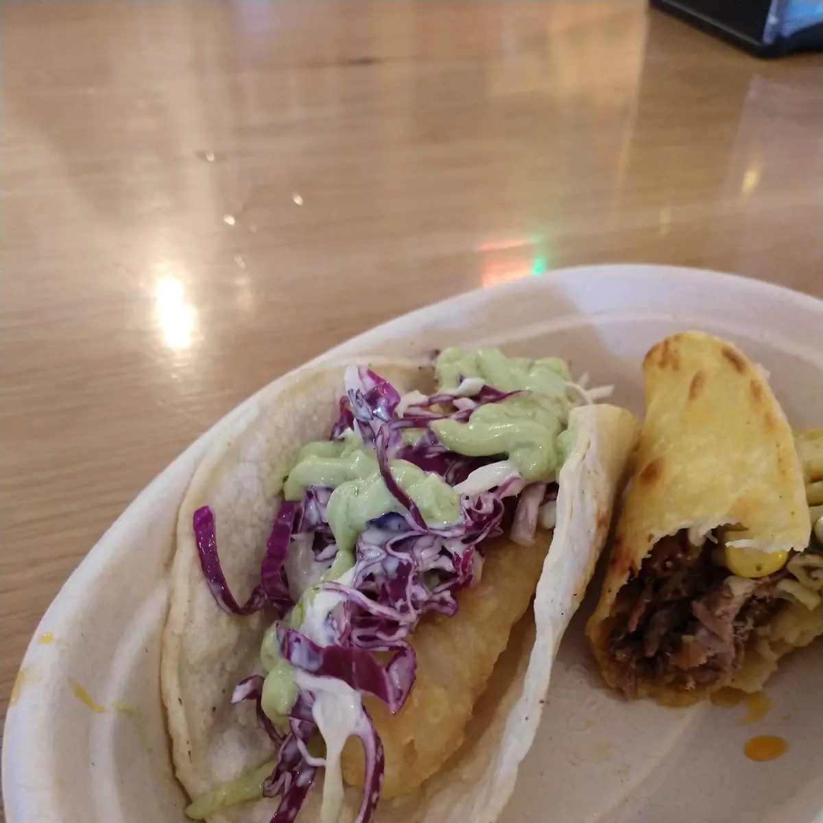 Battered Cod Taco with Slaw and Avacado Sour Cream