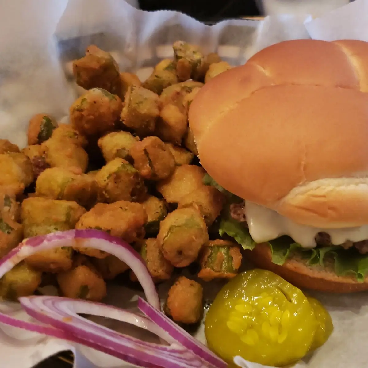 Cheeseburgeranf Fried Okra