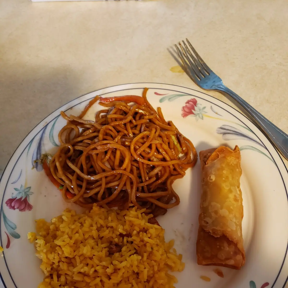 Beef Lo Mein Combo with Fried Rice & Egg Roll