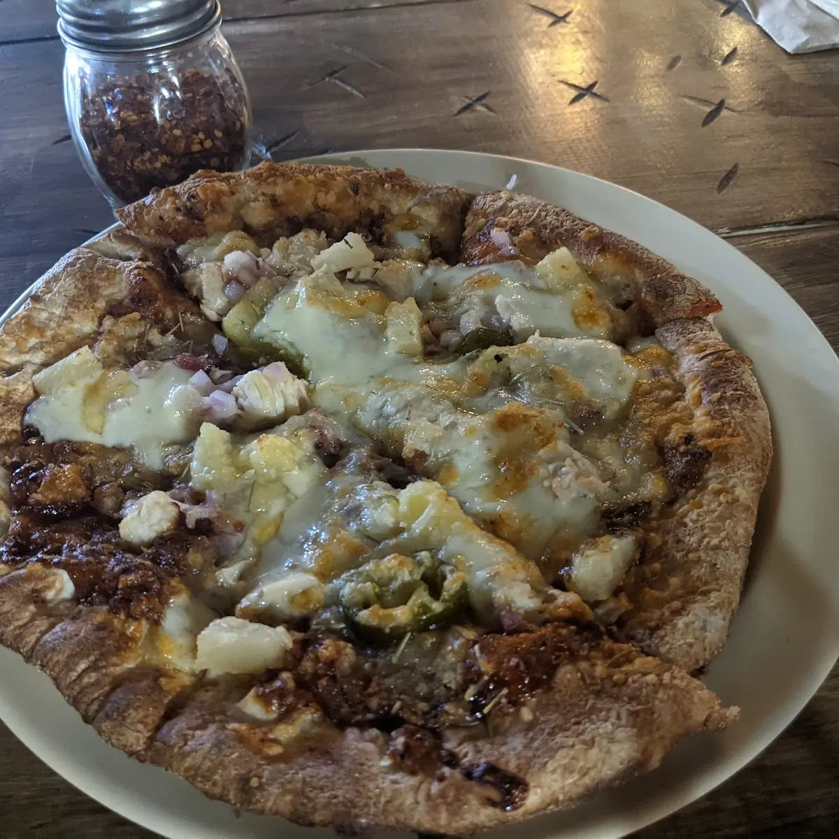 BBQ Chicken Bacon Pizza with Jalapeno and Pineapple