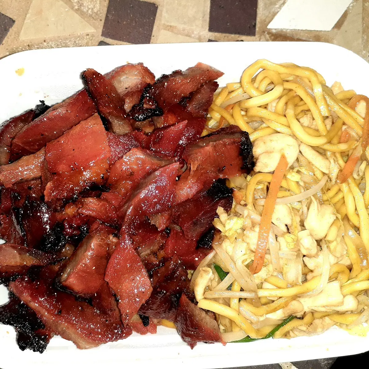 Boneless BBQ Ribs with Chicken Lo Mein