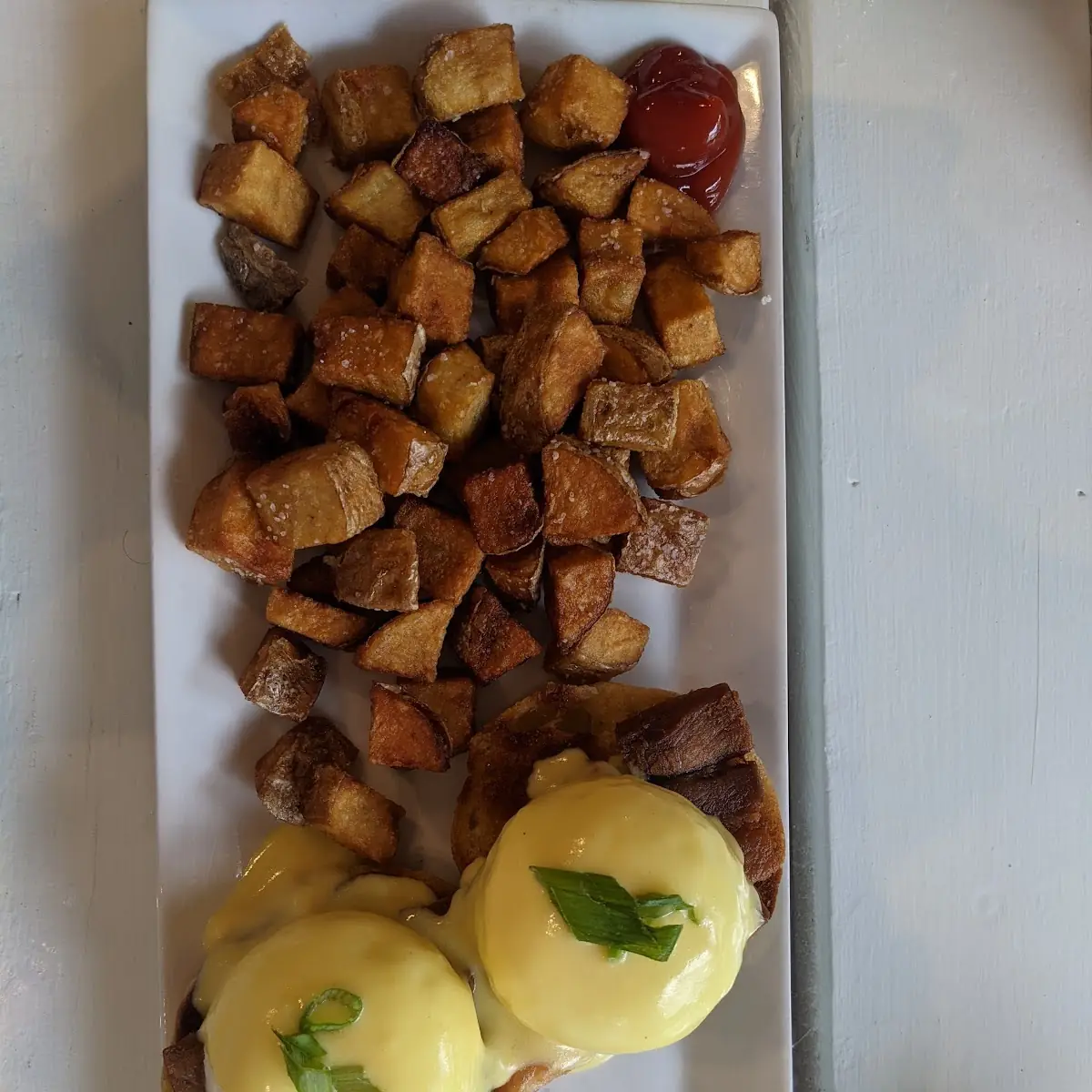 Pork Belly Eggs Benedict, A Dog's Breakfast