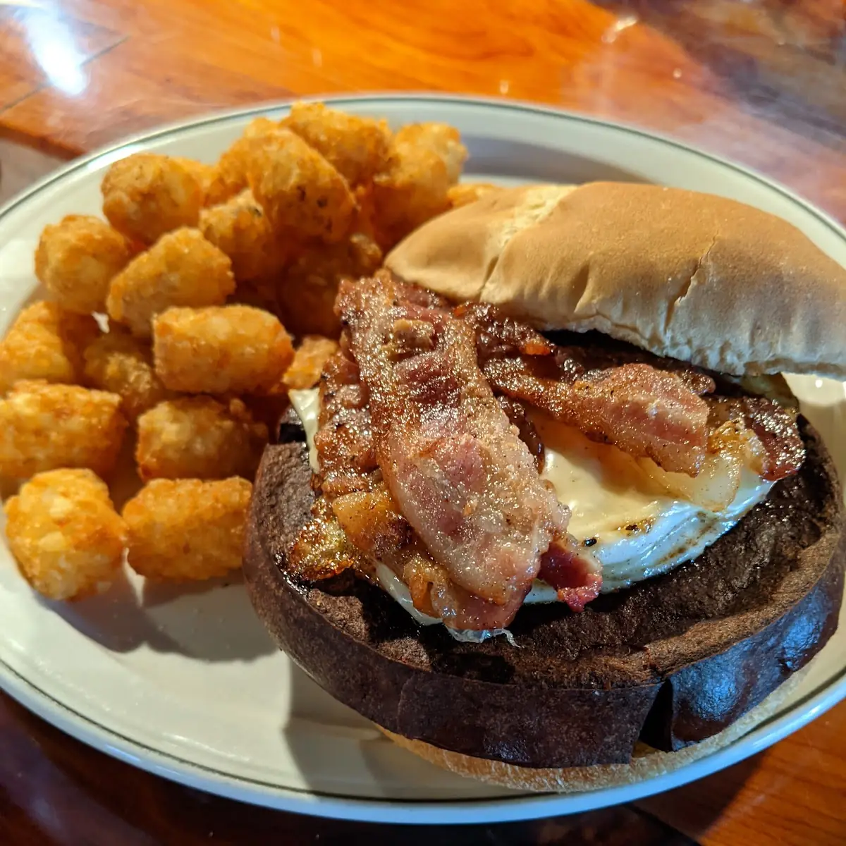 Deep Fried Bologna with Bacon Fried Egg and Pepper Jack Cheese