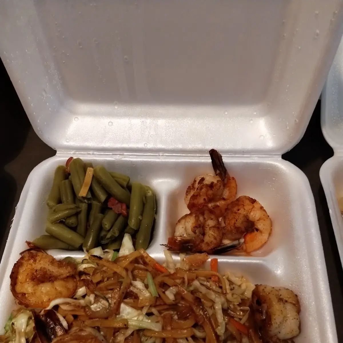 Grilled Shrimp Lo Mein and String Beans