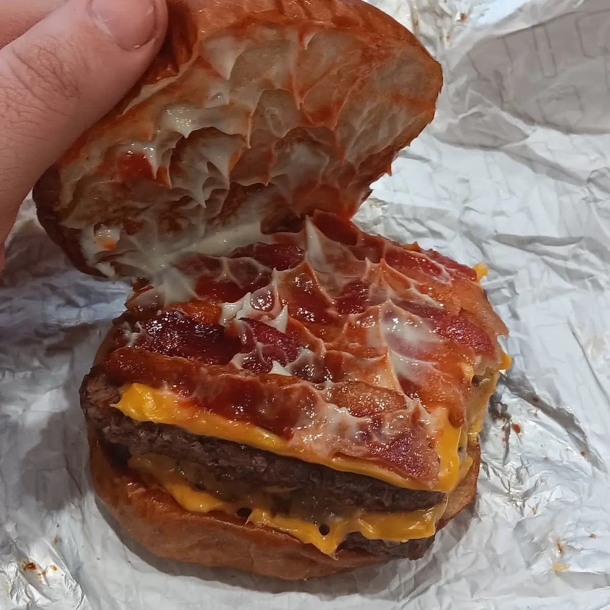 Pretzel Bun Bacon Double Cheeseburger