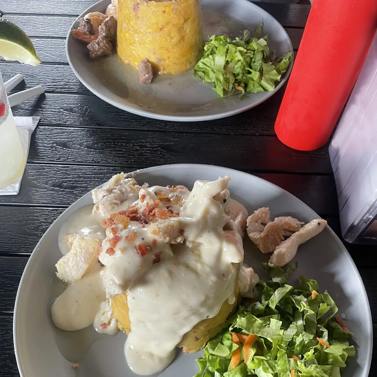 Chicken Mofongo with Cheese Sauce