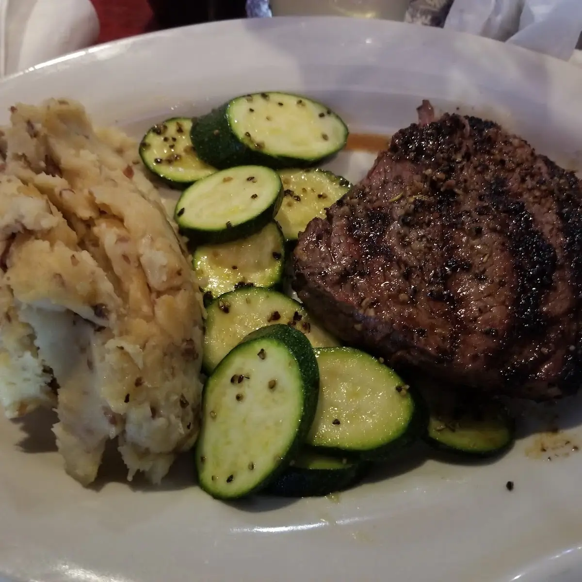Steak Sauteed Zucchini with Loaded Mashed Potatoes