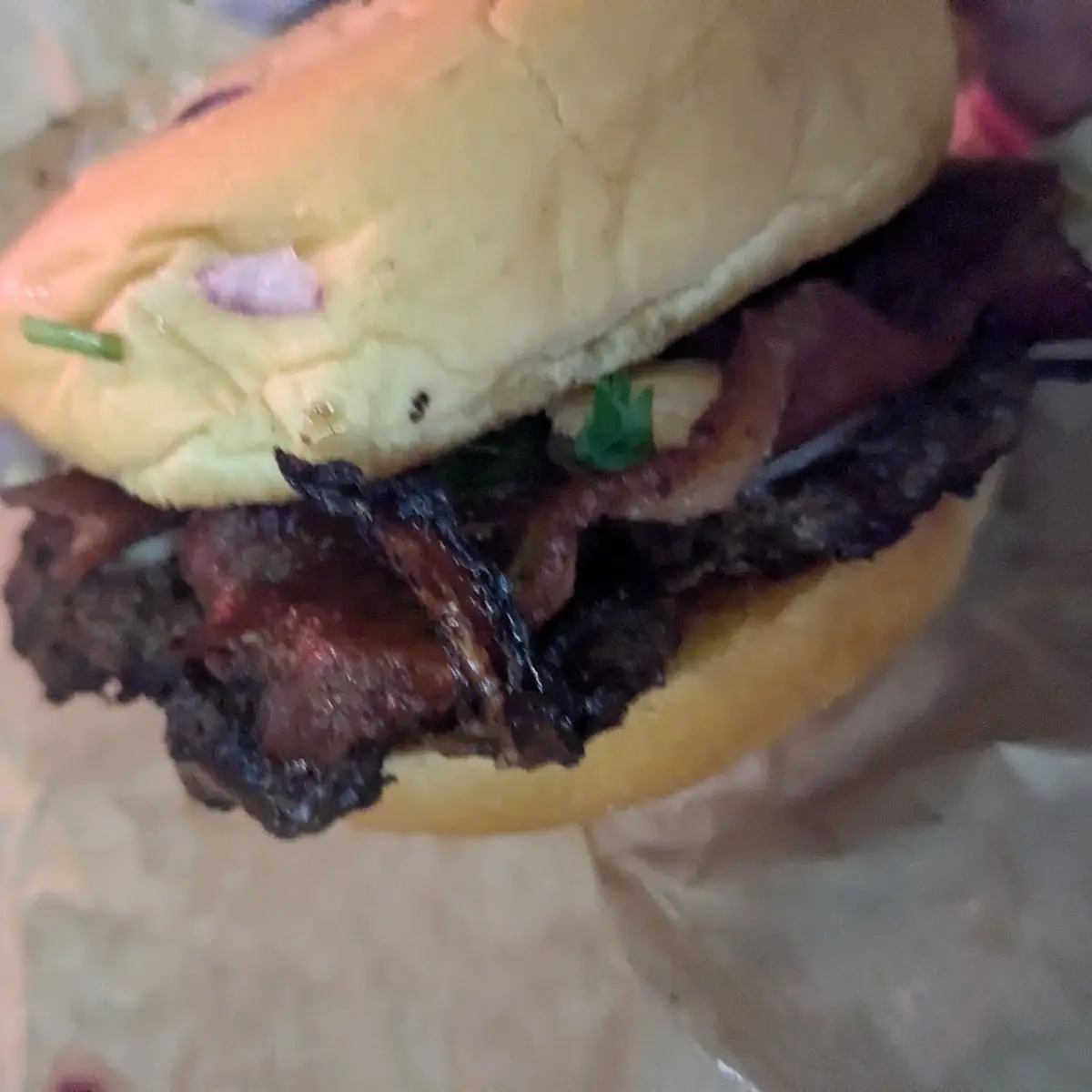 Pride Burger with Bacon and Extra Grilled Onions
