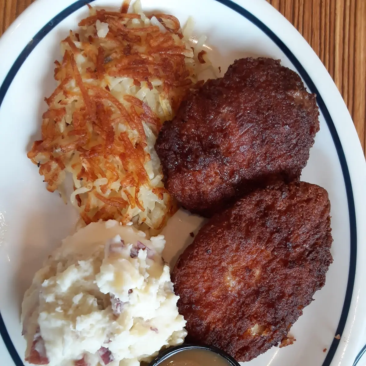 Fried Chicken Hash Browns Mashed Potatoes and Gravy
