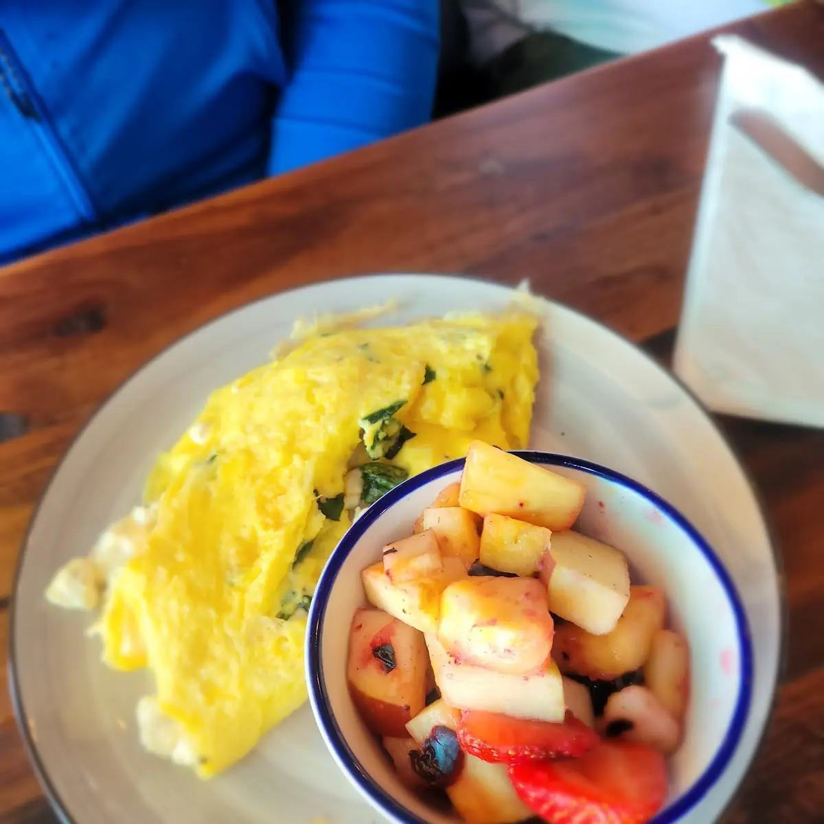 Shrimp & Spinach Omelet with Fresh Fruit