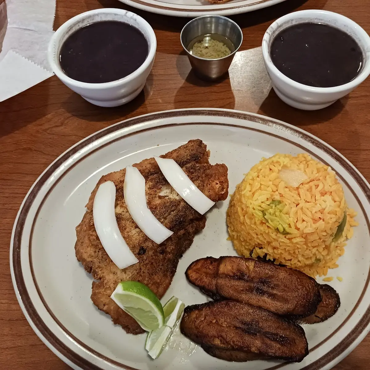 Fried Red Snapper Platanos Maduros Black Beans and Rice