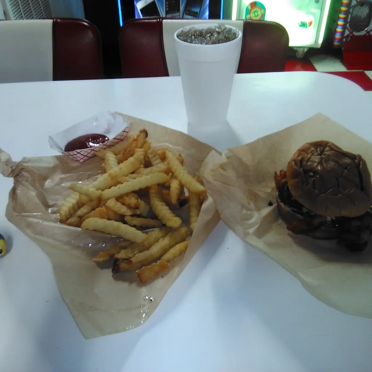 Double Bacon Cheese Burger and Fries