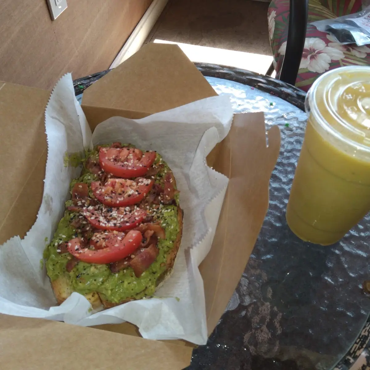 A B T Toast with a Mango Tango Smoothie