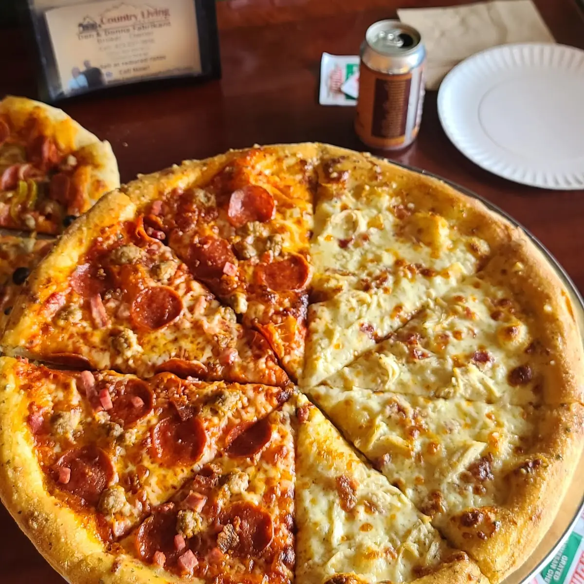 Half Meatlovers & Half Chicken Bacon Ranch Pizza