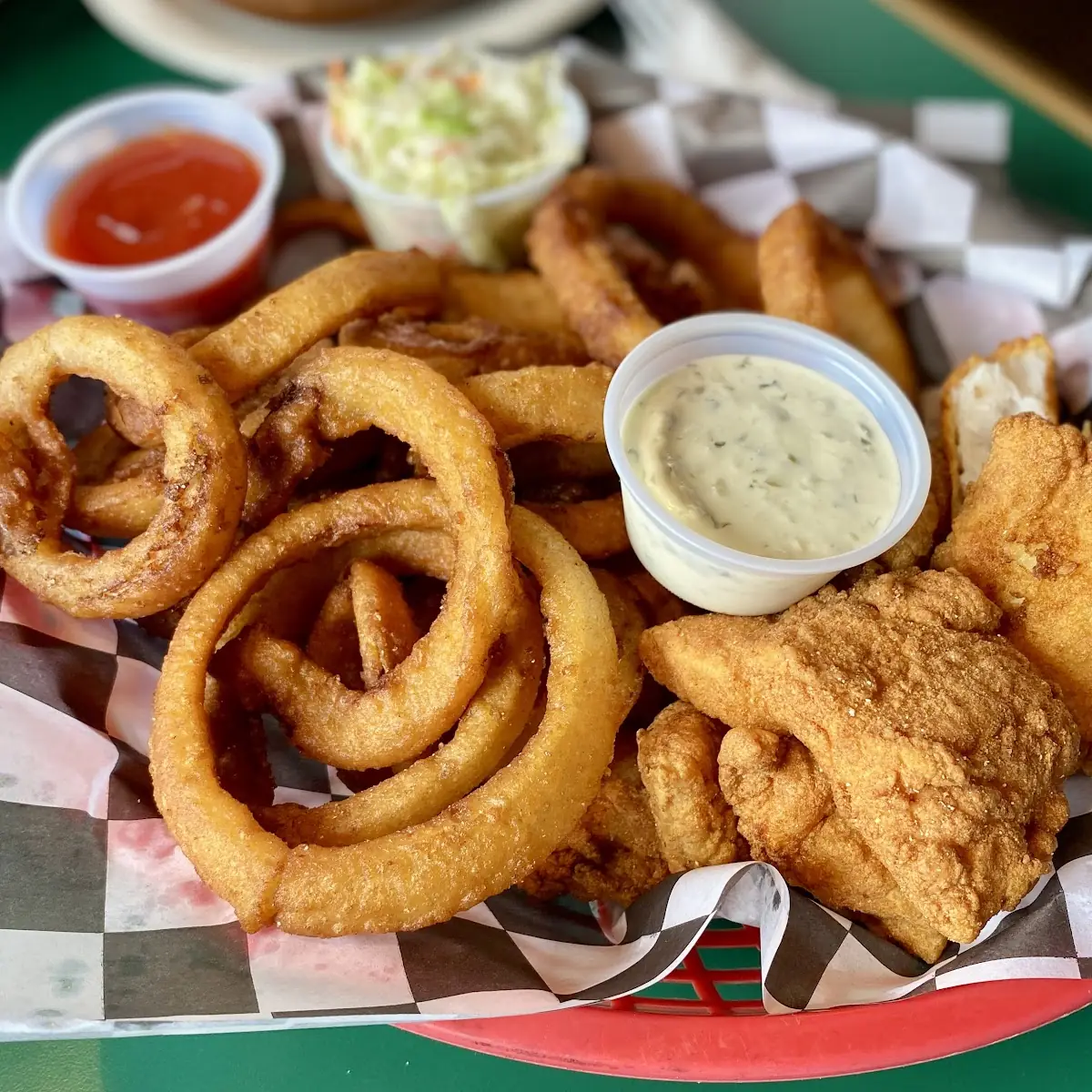 Fried Haddock Basket with Onion Rings