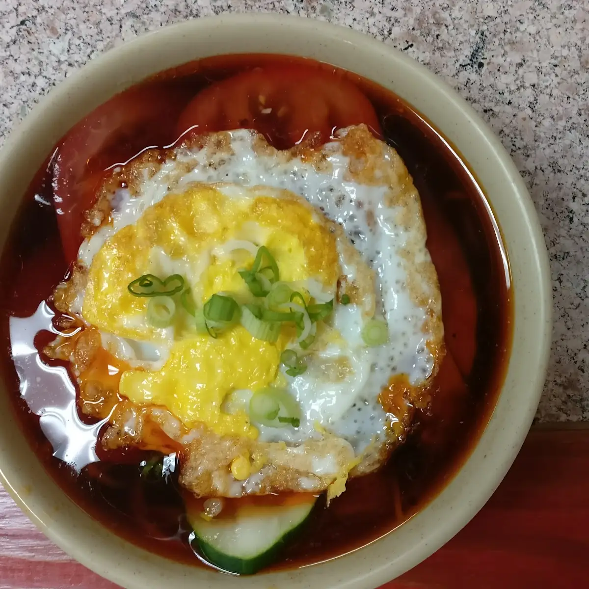Fried Egg and Noodle in Chili Sauce