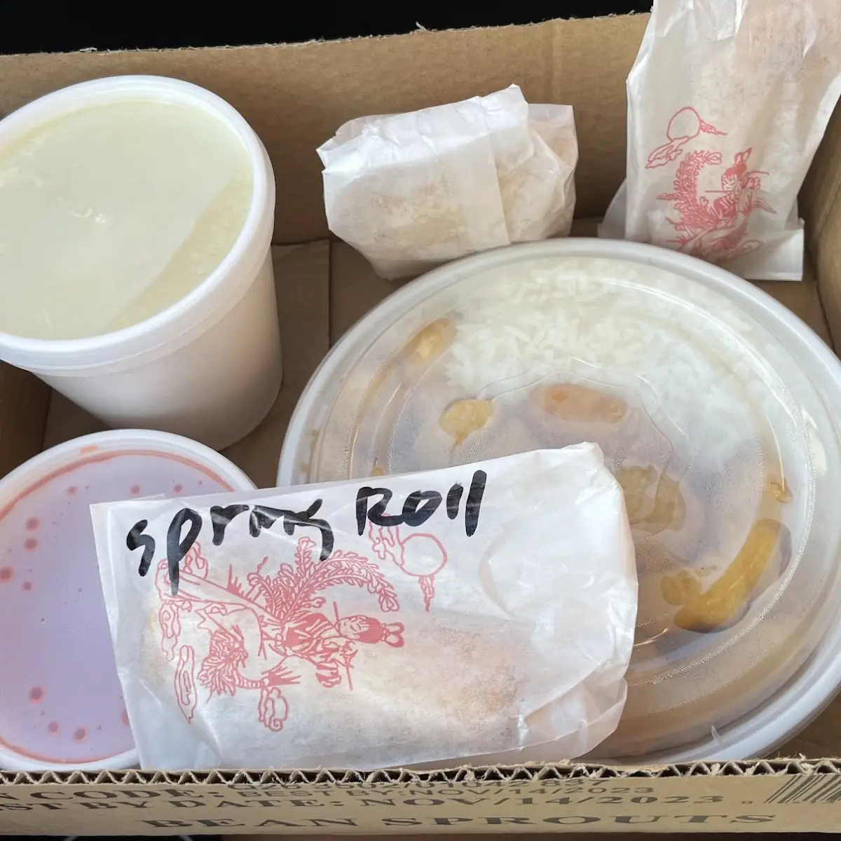 Sweet and Sour Chicken White Rice Egg Drop Soup Spring Roll