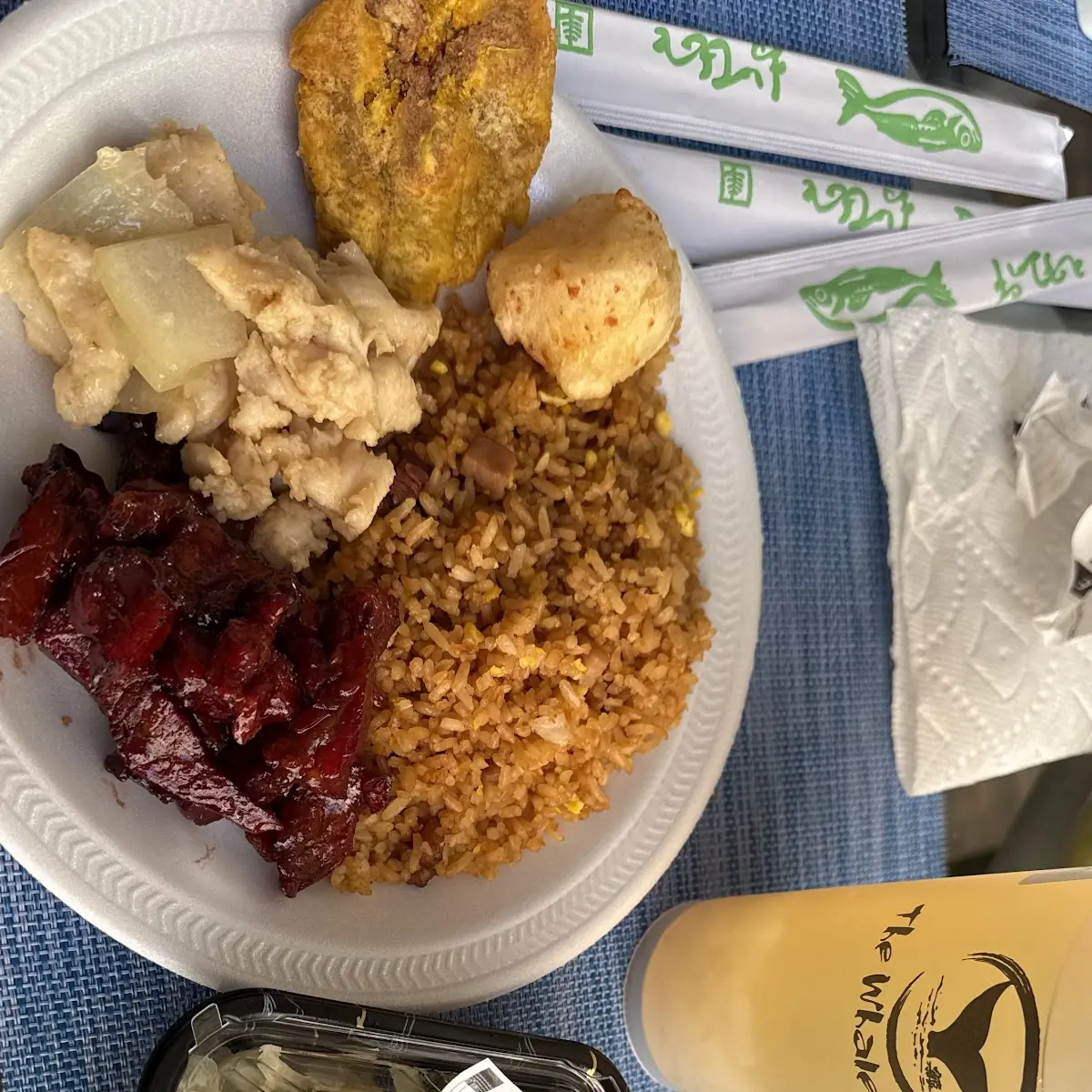 Fried Rice Spare Rib Garlic Chicken Volcano Roll Lychee Tea