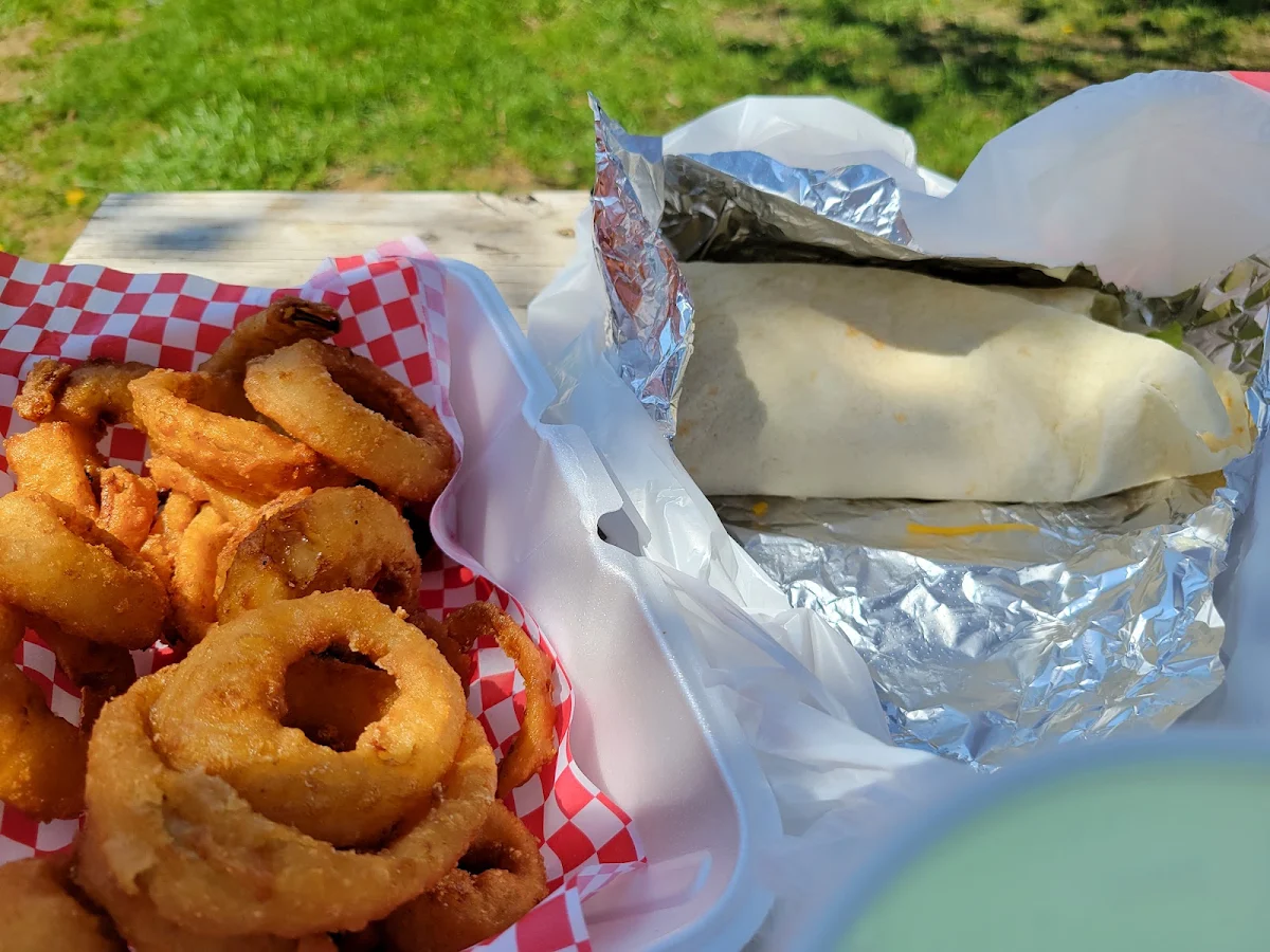 Cheeseburger Wrap and Onion Rings