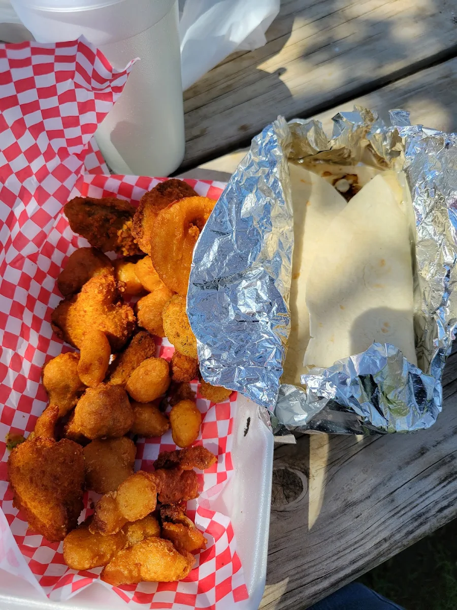 Philly Cheese Wrap and the Fried Sampler Basket