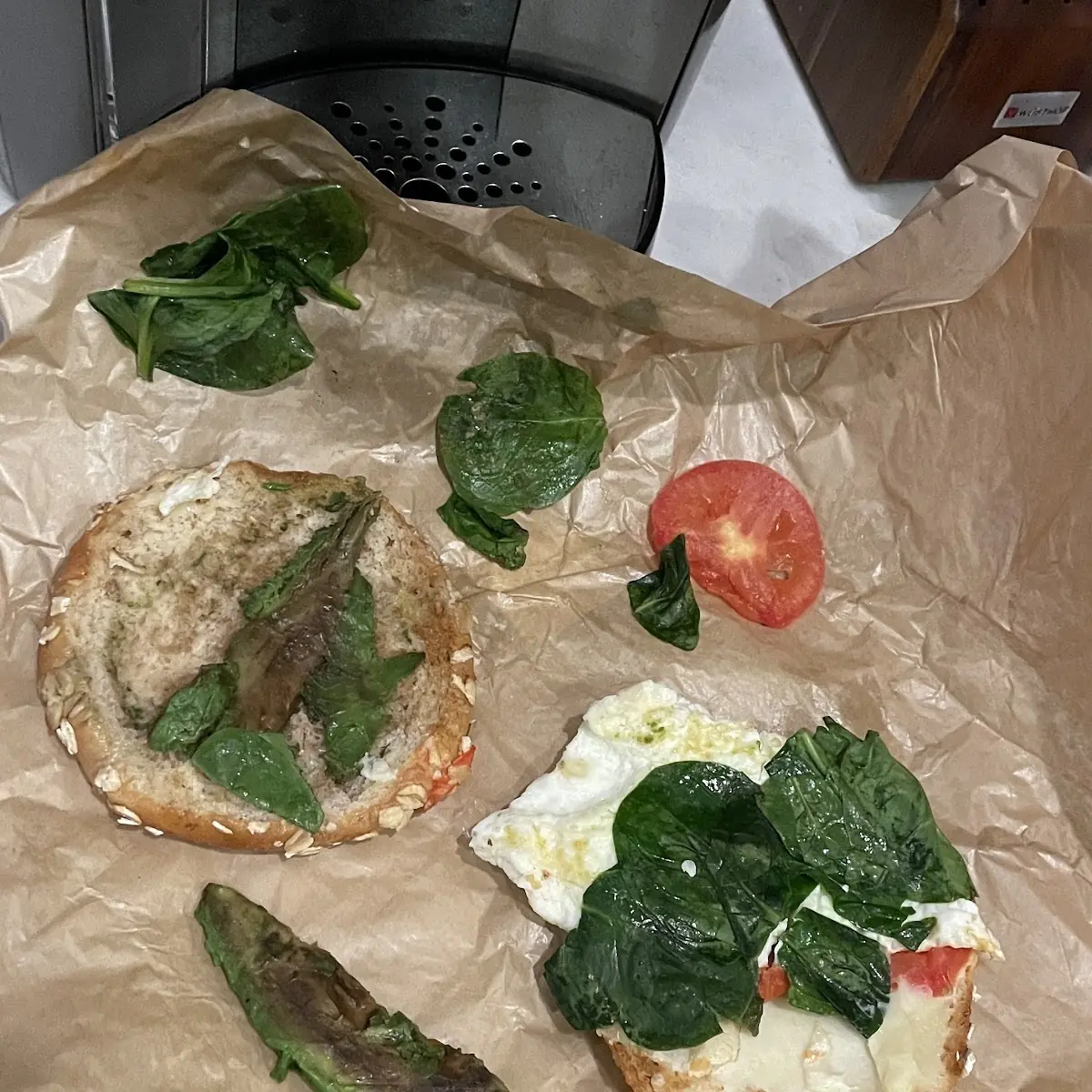 Avocado Egg White Spinach & Cheese on Sprouted Grain Bagel Flatbread