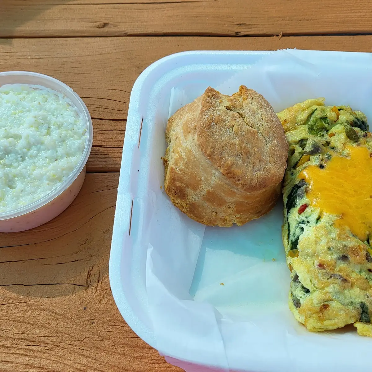 Vegetable Omelet Grits Biscuit