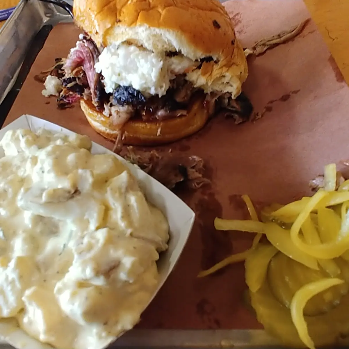 Memphis Pork Sandwich with Deviled Egg Potato Salad