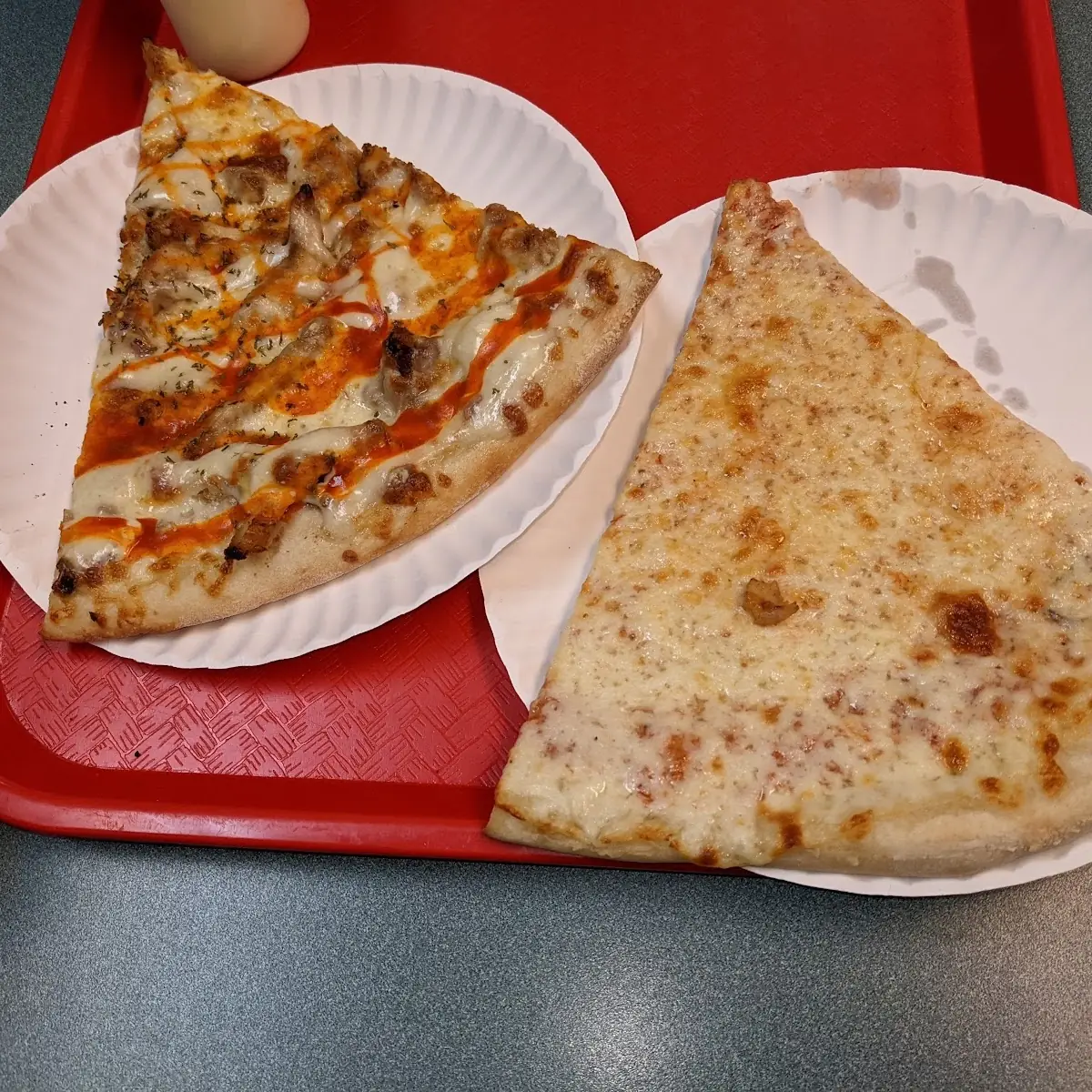 Cheese Pizza and Buffalo Chicken Pizza