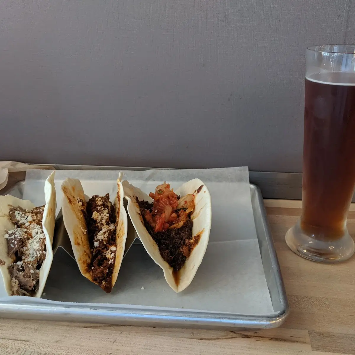 From Left Pulled Pork Taco Ground Beef Taco Korean BBQ Taco