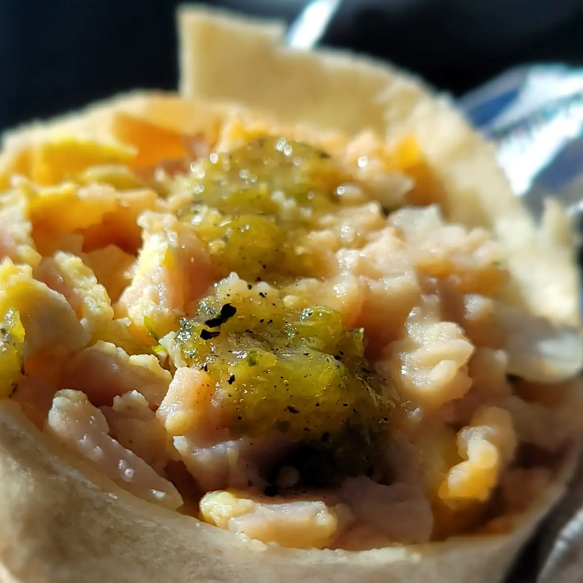 Breakfast Burrito Added Green Sauce