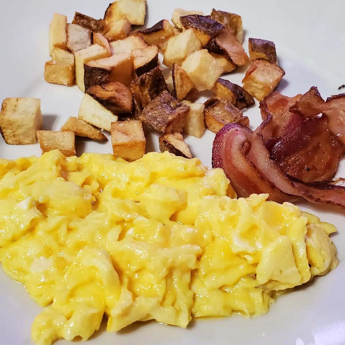 Scrambled Eggs Potatoes and Bacon